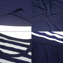 Knit blends Dress Vintage Hepburn Stripe Dress Ball Gown Party Women Dress Feminino Vestidos Navy blue ELY