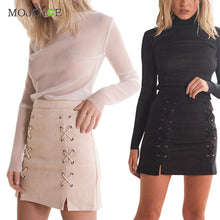 Lace up Suede Leather Skirts Cross Strap Buckskin High Waist Short Skirts Casual High Waist A-line Skirts ELY