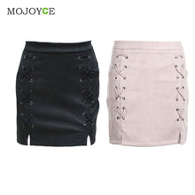 Lace up Suede Leather Skirts Cross Strap Buckskin High Waist Short Skirts Casual High Waist A-line Skirts ELY