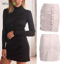 Lace up Suede Leather Skirts Cross Strap Buckskin High Waist Short Skirts Casual High Waist A-line Skirts ELY