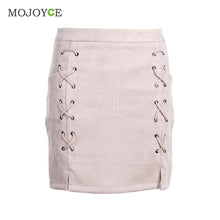 Lace up Suede Leather Skirts Cross Strap Buckskin High Waist Short Skirts Casual High Waist A-line Skirts ELY