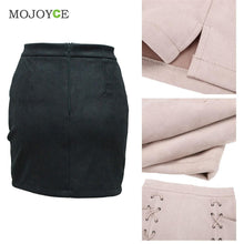 Lace up Suede Leather Skirts Cross Strap Buckskin High Waist Short Skirts Casual High Waist A-line Skirts ELY