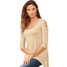 Leakage Shoulder Lace Stitching Tee off-the-Shoulder Irregular Long Sleeve T-shirt Casual Loose T-shirt 1STL ELY