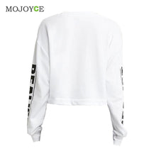 Letter Print Hoodie Women Sexy Knitted O Neck White Pullovers Hoodies Casual White Sweatershirt Women SMLXL ELY