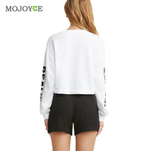 Letter Print Hoodie Women Sexy Knitted O Neck White Pullovers Hoodies Casual White Sweatershirt Women SMLXL ELY