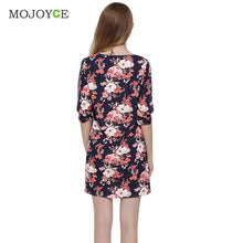 Loose V-neck Printing Women Dress Arm Split the A-line Dress Sleeve Slit Dress Navy Blue vestido de festa ELY