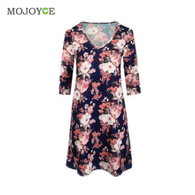 Loose V-neck Printing Women Dress Arm Split the A-line Dress Sleeve Slit Dress Navy Blue vestido de festa ELY