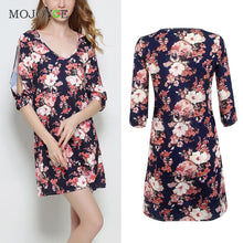 Loose V-neck Printing Women Dress Arm Split the A-line Dress Sleeve Slit Dress Navy Blue vestido de festa ELY