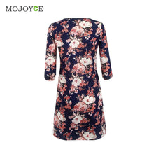 Loose V-neck Printing Women Dress Arm Split the A-line Dress Sleeve Slit Dress Navy Blue vestido de festa ELY