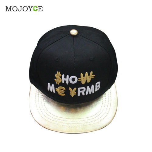 Men Women Strapback Snapback Baseball Cap Gold/Silver Letters Adjustable Hat PU Leather Cotton Bboy Fitted Cap ELY