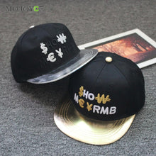 Men Women Strapback Snapback Baseball Cap Gold/Silver Letters Adjustable Hat PU Leather Cotton Bboy Fitted Cap ELY