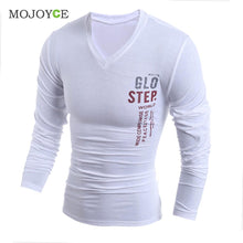 Men's Slim Fit Cotton T Shirts V-Neck Long Sleeve T-Shirt Tops Letter Print Tee Shirt Casual Men Tops Men Clothing ELY