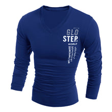 Men's Slim Fit Cotton T Shirts V-Neck Long Sleeve T-Shirt Tops Letter Print Tee Shirt Casual Men Tops Men Clothing ELY