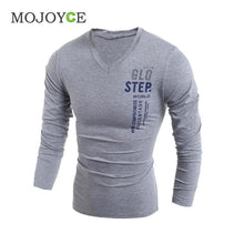 Men's Slim Fit Cotton T Shirts V-Neck Long Sleeve T-Shirt Tops Letter Print Tee Shirt Casual Men Tops Men Clothing ELY