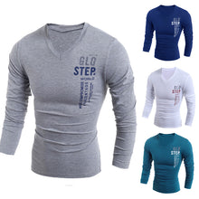 Men's Slim Fit Cotton T Shirts V-Neck Long Sleeve T-Shirt Tops Letter Print Tee Shirt Casual Men Tops Men Clothing ELY