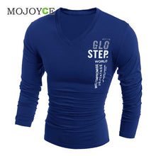 Men's Slim Fit Cotton T Shirts V-Neck Long Sleeve T-Shirt Tops Letter Print Tee Shirt Casual Men Tops Men Clothing ELY