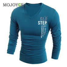 Men's Slim Fit Cotton T Shirts V-Neck Long Sleeve T-Shirt Tops Letter Print Tee Shirt Casual Men Tops Men Clothing ELY