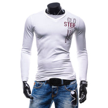 Men's Slim Fit Cotton T Shirts V-Neck Long Sleeve T-Shirt Tops Letter Print Tee Shirt Casual Men Tops Men Clothing ELY