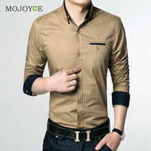 Mens Luxury Slim Fit Dress Shirt Long Sleeve Casual Stylish Khaki Shirts Cotton Business Dress Shirt Plus Size ELY