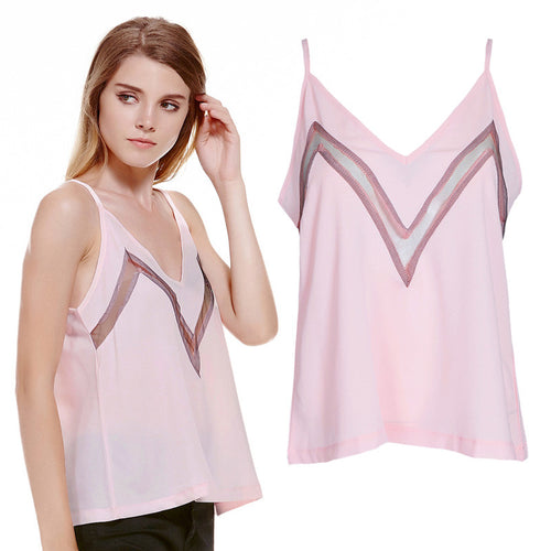 Net Yarn Crop Top Splicing Suspenders V-Neck Loose Camis Patchwork Vest Blusa Chiffon Tank Tops Crops for ELY