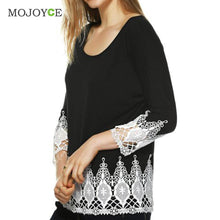 Blusas Tops Lace Crochet Patchwork Women Tops Black Long Sleeve Tee Casual O Neck T Shirts Women MLXL 1STL ELY