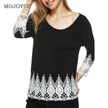 Blusas Tops Lace Crochet Patchwork Women Tops Black Long Sleeve Tee Casual O Neck T Shirts Women MLXL 1STL ELY