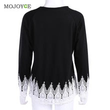 Blusas Tops Lace Crochet Patchwork Women Tops Black Long Sleeve Tee Casual O Neck T Shirts Women MLXL 1STL ELY