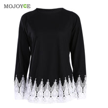 Blusas Tops Lace Crochet Patchwork Women Tops Black Long Sleeve Tee Casual O Neck T Shirts Women MLXL 1STL ELY