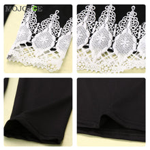 Blusas Tops Lace Crochet Patchwork Women Tops Black Long Sleeve Tee Casual O Neck T Shirts Women MLXL 1STL ELY