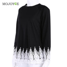 Blusas Tops Lace Crochet Patchwork Women Tops Black Long Sleeve Tee Casual O Neck T Shirts Women MLXL 1STL ELY