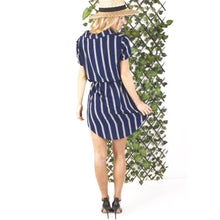 Party Women Cotton Shirt Dress Casual Beach Stripe Dress with Sashes 1STL ELY