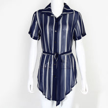 Party Women Cotton Shirt Dress Casual Beach Stripe Dress with Sashes 1STL ELY