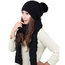 Women Warm Thicken Scarf Hat Set Knitted Knitting Skull caps ELY