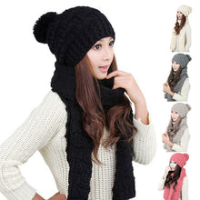 Women Warm Thicken Scarf Hat Set Knitted Knitting Skull caps ELY