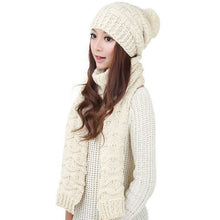 Women Warm Thicken Scarf Hat Set Knitted Knitting Skull caps ELY