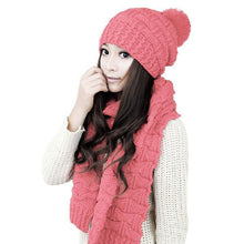 Women Warm Thicken Scarf Hat Set Knitted Knitting Skull caps ELY