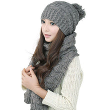 Women Warm Thicken Scarf Hat Set Knitted Knitting Skull caps ELY