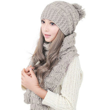 Women Warm Thicken Scarf Hat Set Knitted Knitting Skull caps ELY
