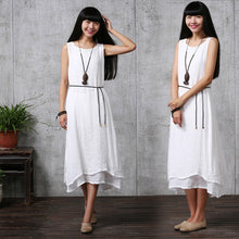 Women Long Party Dress Linen Cotton Plus Loose Sleeveless Dresses One Size 1STL ELY