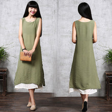 Women Long Party Dress Linen Cotton Plus Loose Sleeveless Dresses One Size 1STL ELY