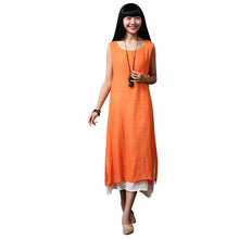Women Long Party Dress Linen Cotton Plus Loose Sleeveless Dresses One Size 1STL ELY