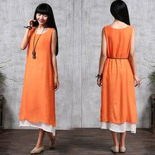 Women Long Party Dress Linen Cotton Plus Loose Sleeveless Dresses One Size 1STL ELY