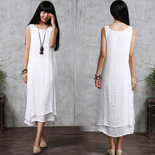 Women Long Party Dress Linen Cotton Plus Loose Sleeveless Dresses One Size 1STL ELY