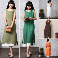 Women Long Party Dress Linen Cotton Plus Loose Sleeveless Dresses One Size 1STL ELY