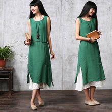 Women Long Party Dress Linen Cotton Plus Loose Sleeveless Dresses One Size 1STL ELY