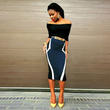 Womens Two Piece Off Shoulder Top and Pencil Midium Skirt Set Sexy Bandage Bodycon Party Dress 1STL ELY