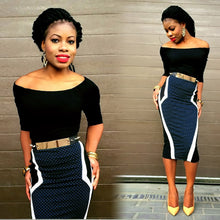 Womens Two Piece Off Shoulder Top and Pencil Midium Skirt Set Sexy Bandage Bodycon Party Dress 1STL ELY