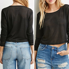 O-Neck Tops Cropped Net Yarn Splicing Brief Paragraph Long Sleeve T-Shirt Women Crop Top Tee Shirt Femme Blusa 1STL ELY