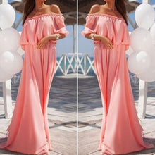 Off Shoulder Party Dresses Super Soft Chiffon Slash Neck Dress Solid Bohemian Beach Vestidos Long Dress1STL ELY