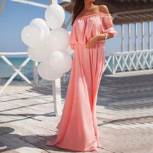 Off Shoulder Party Dresses Super Soft Chiffon Slash Neck Dress Solid Bohemian Beach Vestidos Long Dress1STL ELY